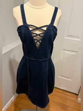 Somedays lovin Indigo Dark Blue Denim Lace-Up Mini Dress (43)